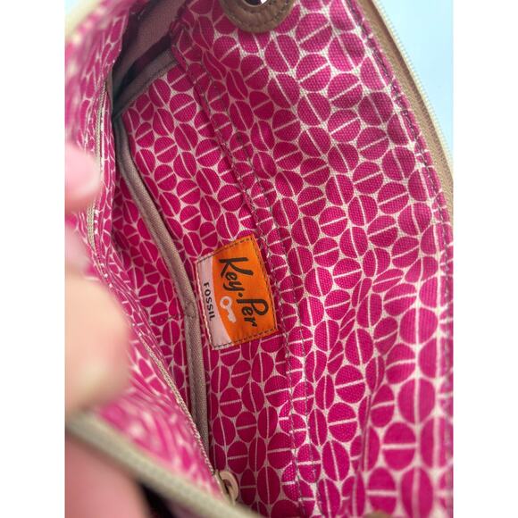 FOSSIL KEY-PER Pink Canvas CROSSBODY BAG Shoulder Bag Purse Geometric Print - Picture 9 of 11